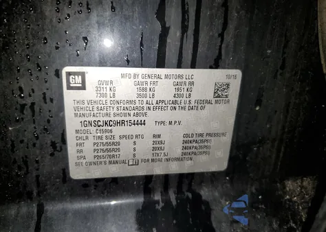 2017 Chevrolet Suburban C1500 Premier from USA, damaged, VIN 1GNSCJKC9HR154444